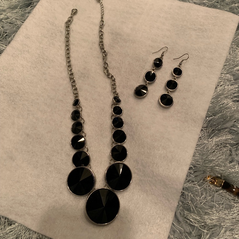 Black Diamond Accent Necklace with Dangle Earrings